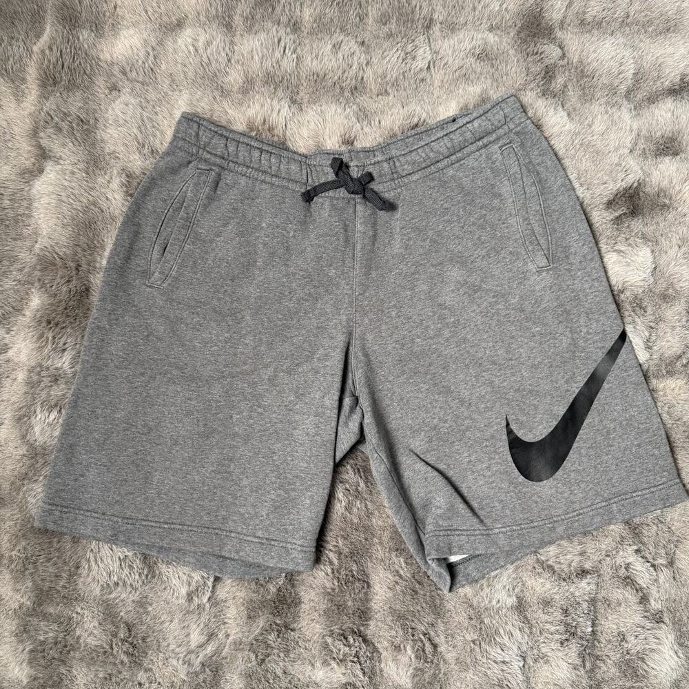 Nike Club Fleece Shorts Mens Large Gray Big Swoosh Logo Sweat Shorts Drawstring